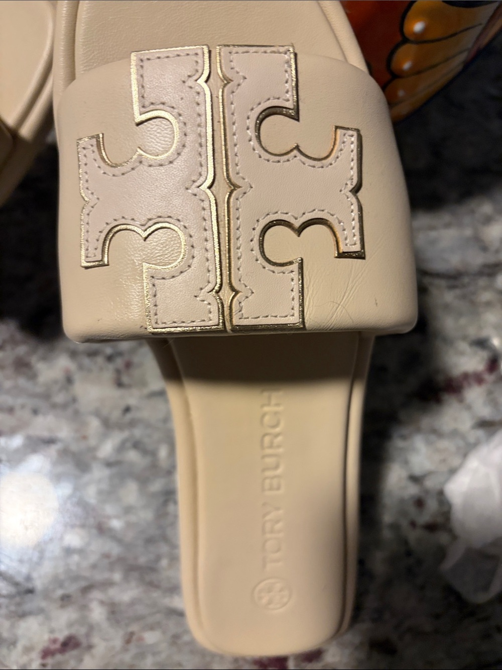 Tory Burch Cream Leather Logo Slide Mules - Picture 4 of 4